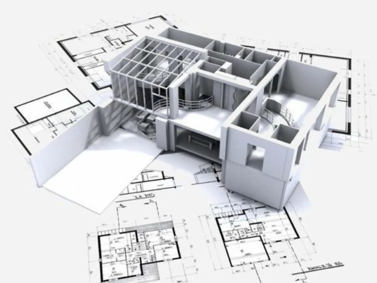 Architectural design model and floor plans